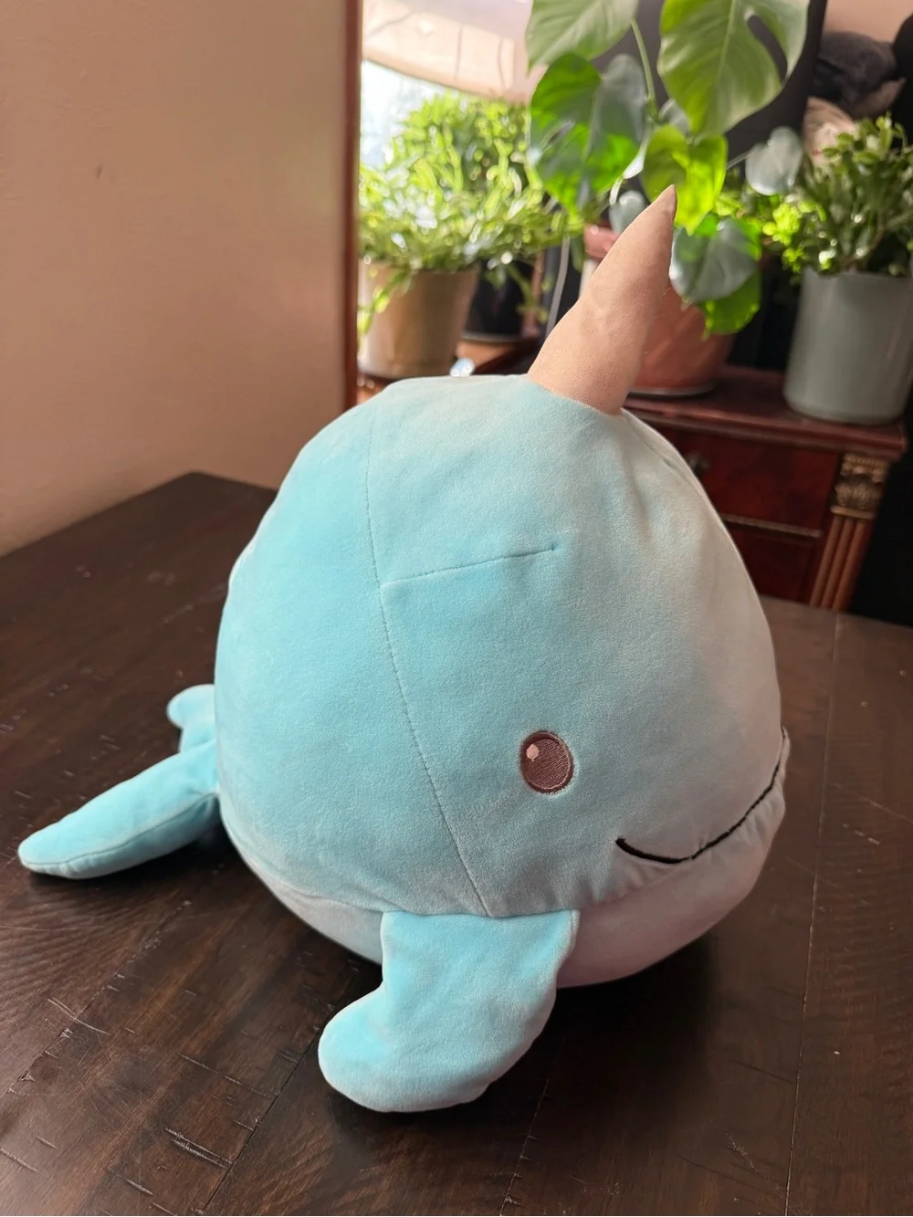 Cuddle Pals Blue Narwhal Plush Toy / Pillow with Cream Horn